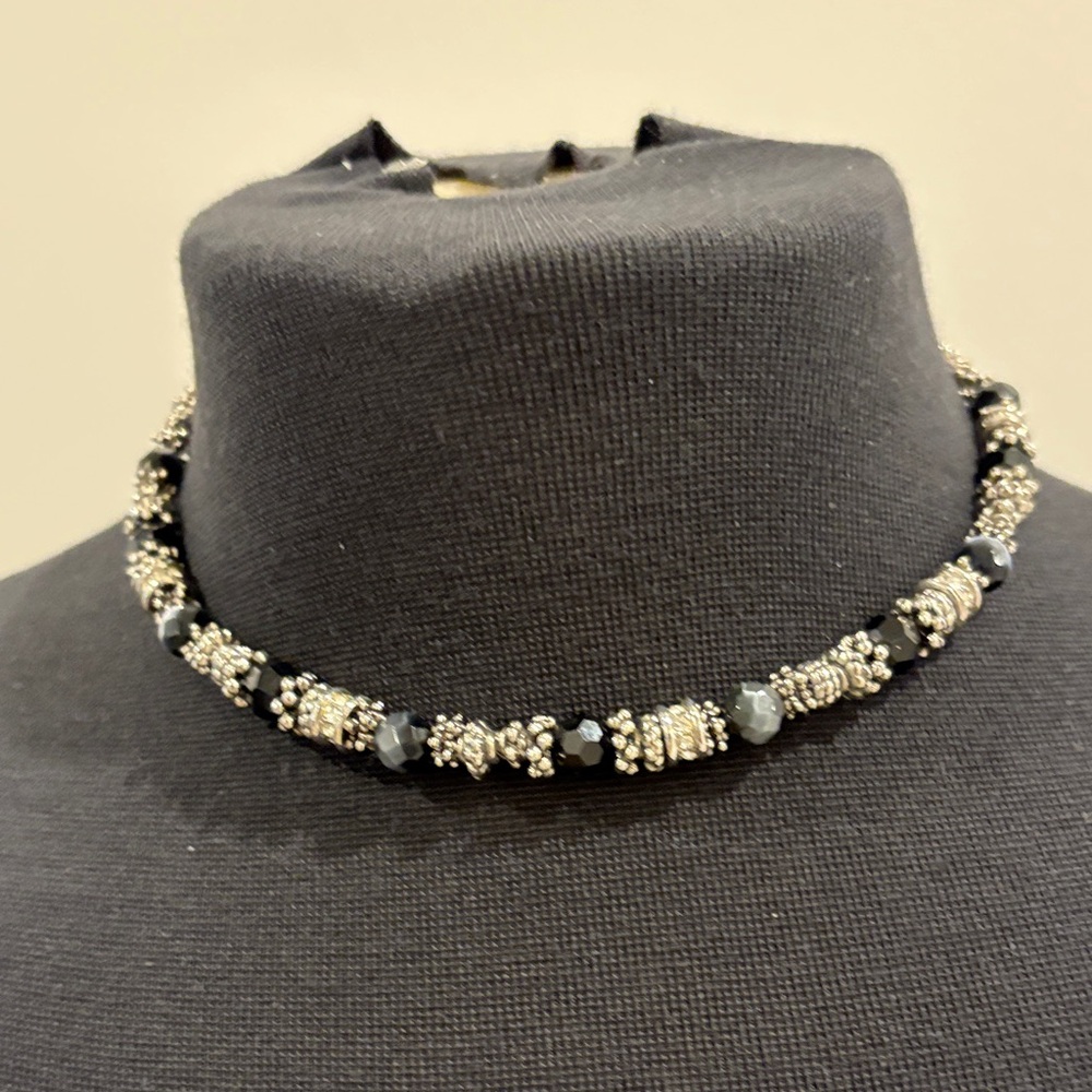 Elegant Black and Silver Beaded Choker Necklace